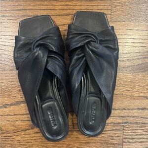 Vince Black Leather Mules with Twist Detail